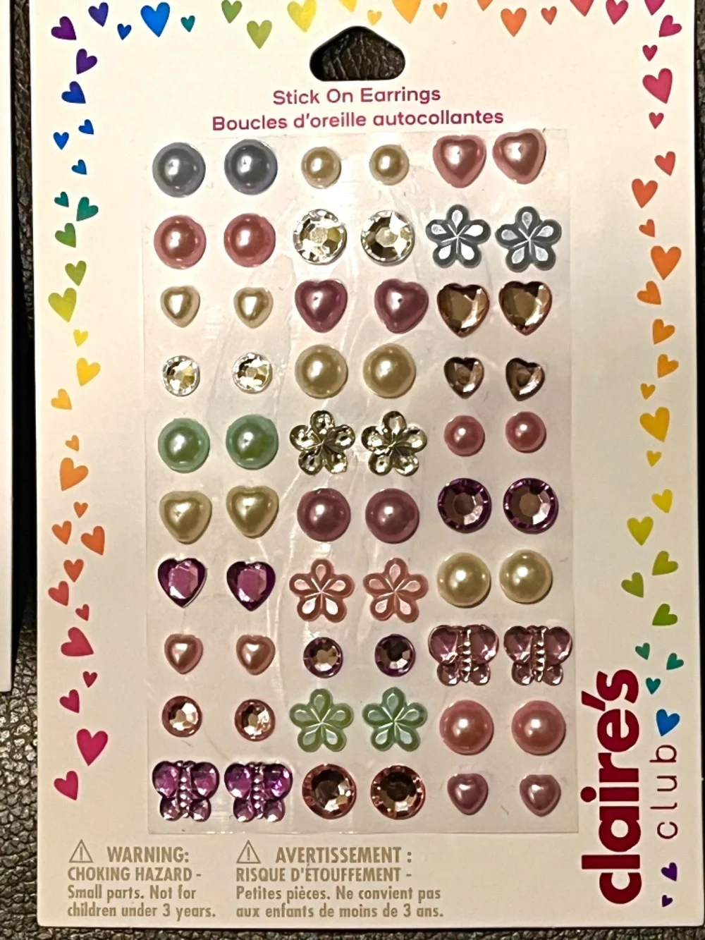 Claire’s Stick-On Earrings Bundle | 2 Packs | Hearts, Pearls, Stars & Flowers